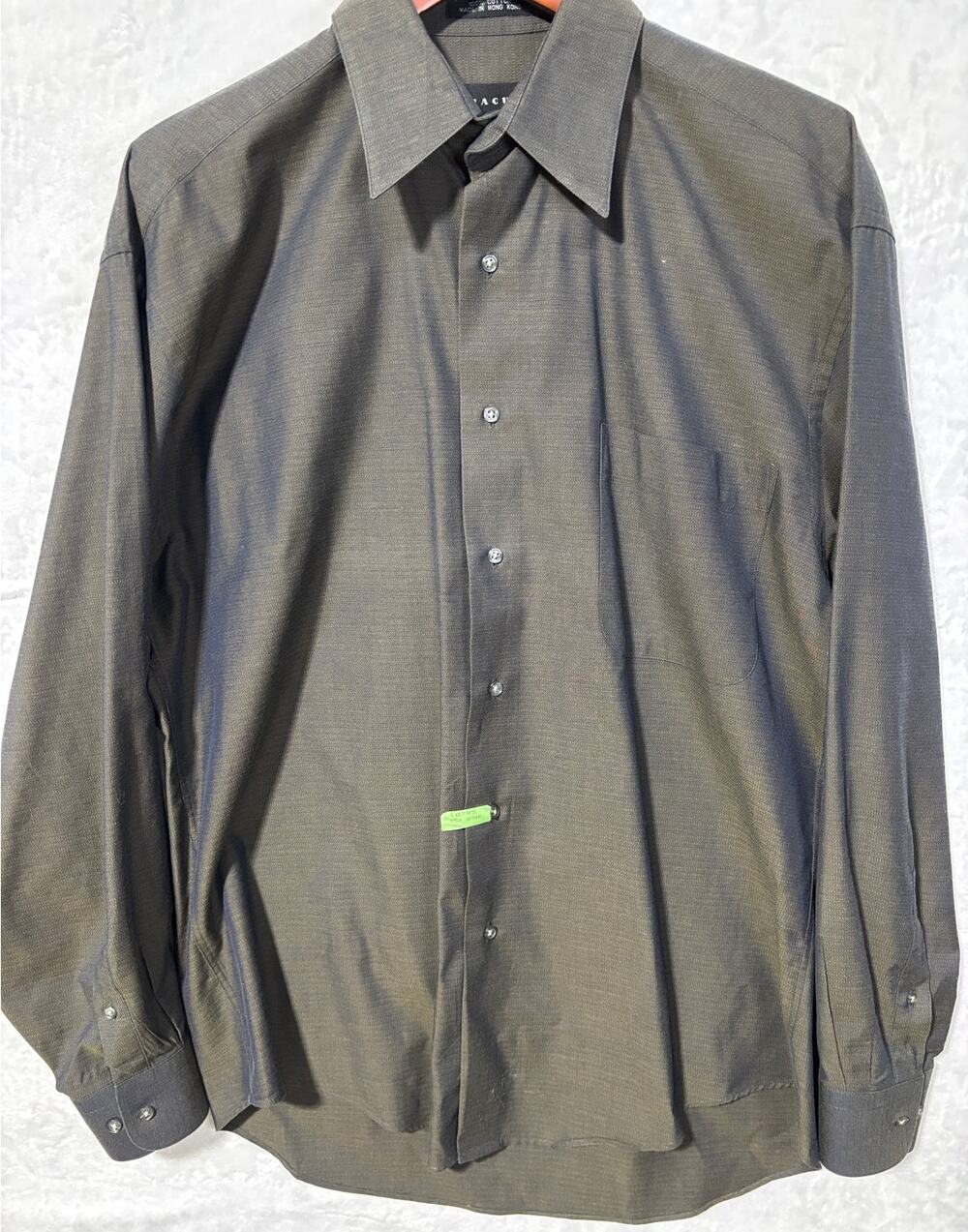 BARACUTA Men's Navy-Olive two-tone Long Sleeve Button Dress Shirt | Size M